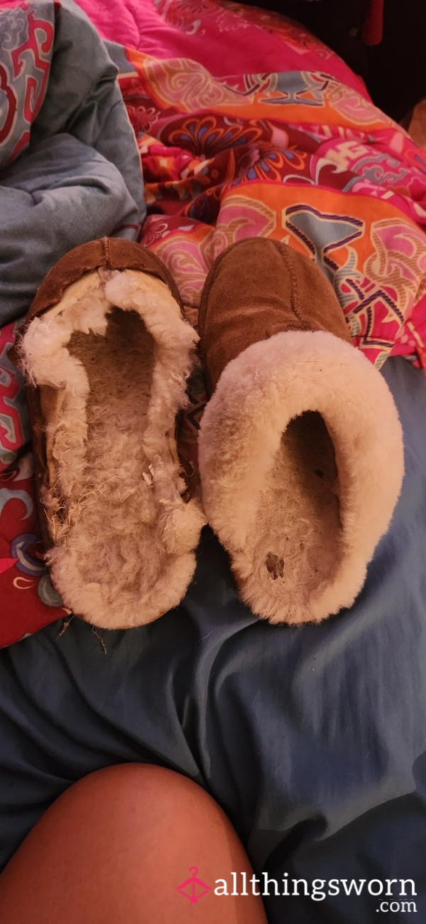Chewed Up EXTREMELY Well Worn BearPaw Slippers