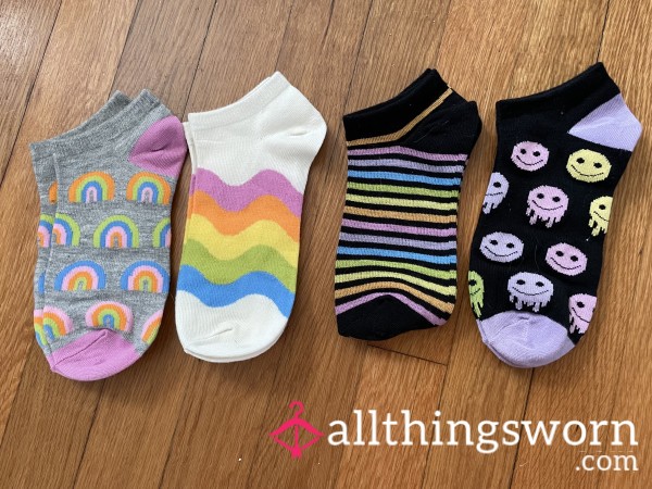 Colorful, Rainbow Ankle Socks - US Women’s Size 10 Feet