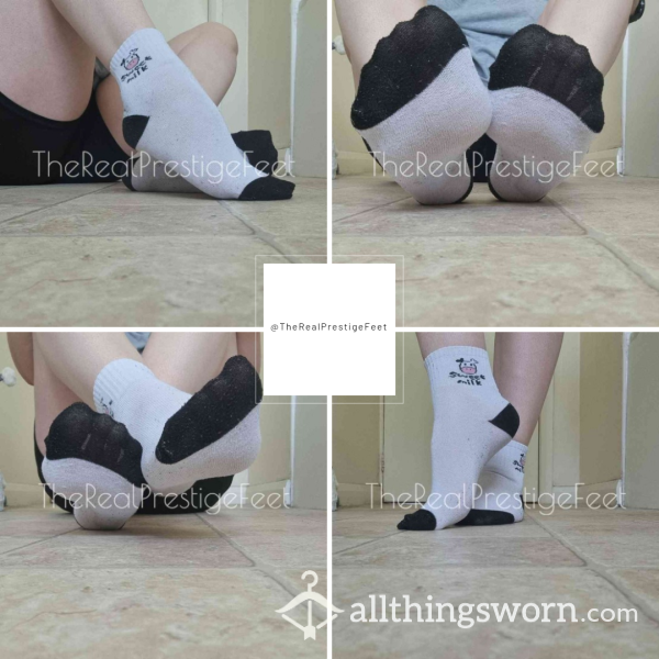 Well Worn Cow Black & White Ankle Socks | Standard Wear 48hrs | Includes Pics & Clip | Additional Days Available | See Listing Photos For More Info - From £16.00 + P&P
