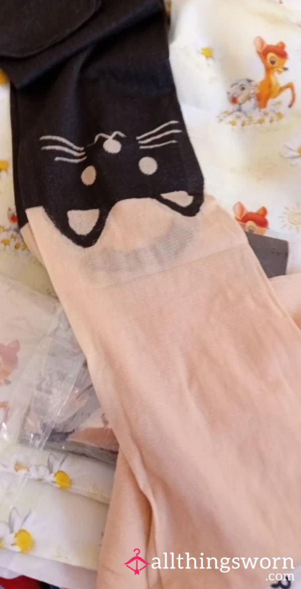 Cute Kitty Pantyhose, My Worn Nylon Tights, Kawaii Pantyhose, Cute Kawaii.