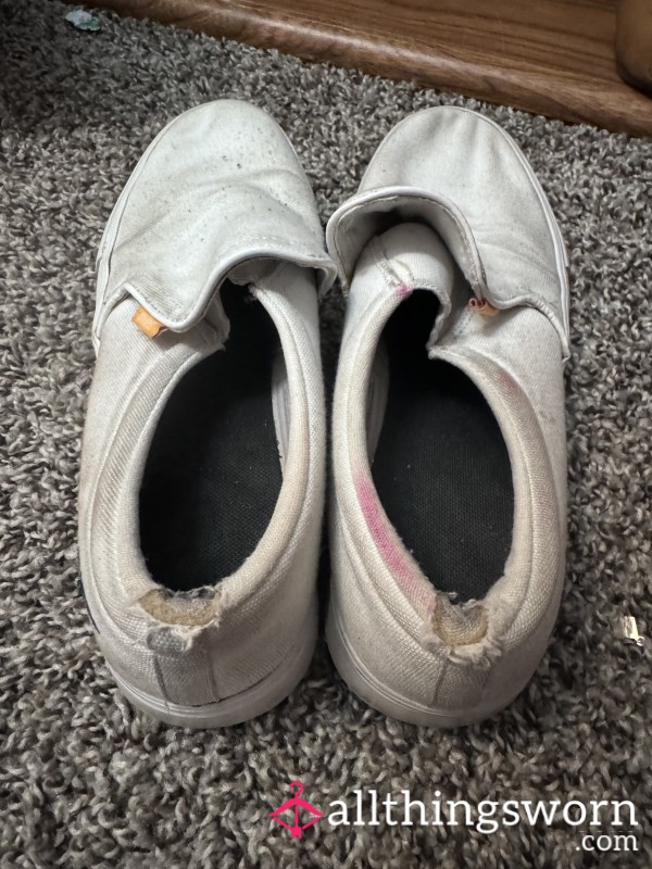 Destroyed, White, Broken Down Slip-On Nikes