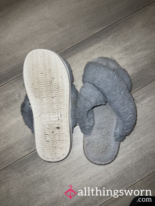 Dirty Grey Fuzzy Slippers