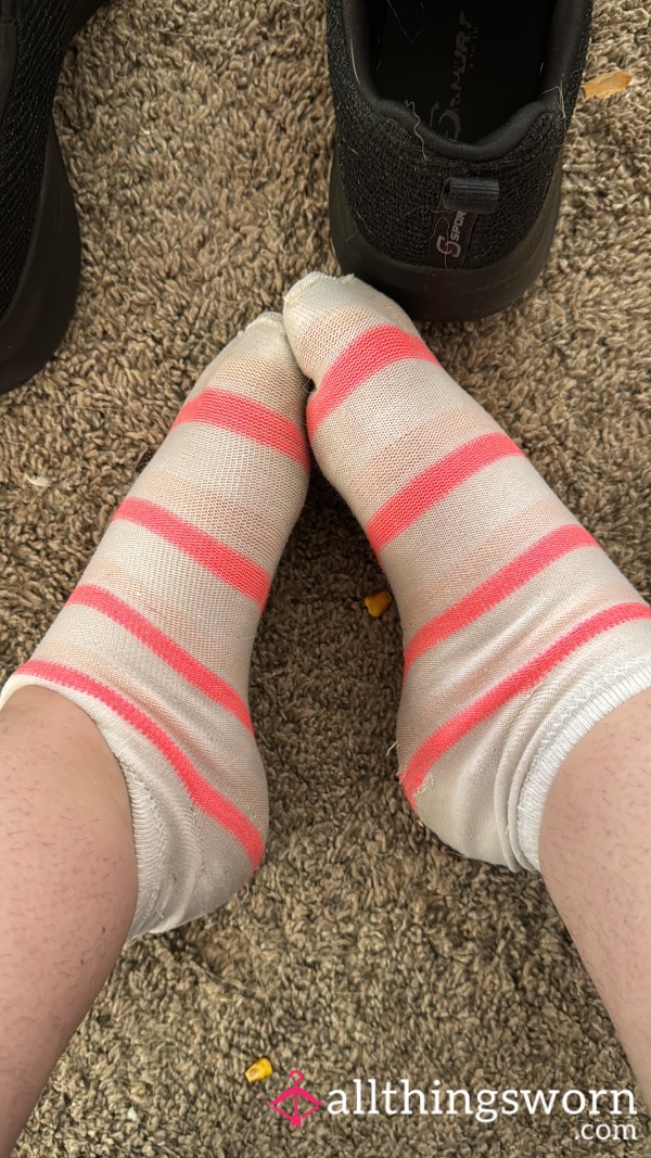 Dirty Sweaty Week Worn Thin Pink Striped Socks