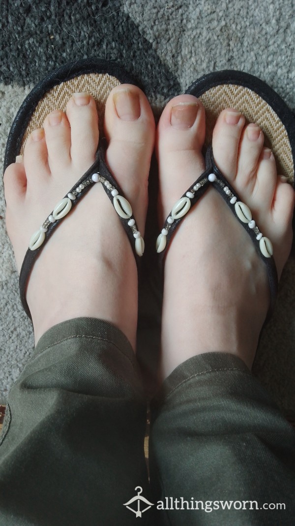 Bad, Calloused Feet Doing Foot Play In Flipflops