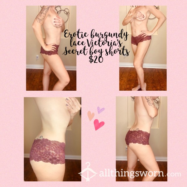 Erotic Burgundy Lace Victoria's Secret Boy Shorts