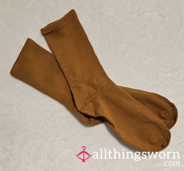 Fall Leaf-Brown Cotton Crew Socks