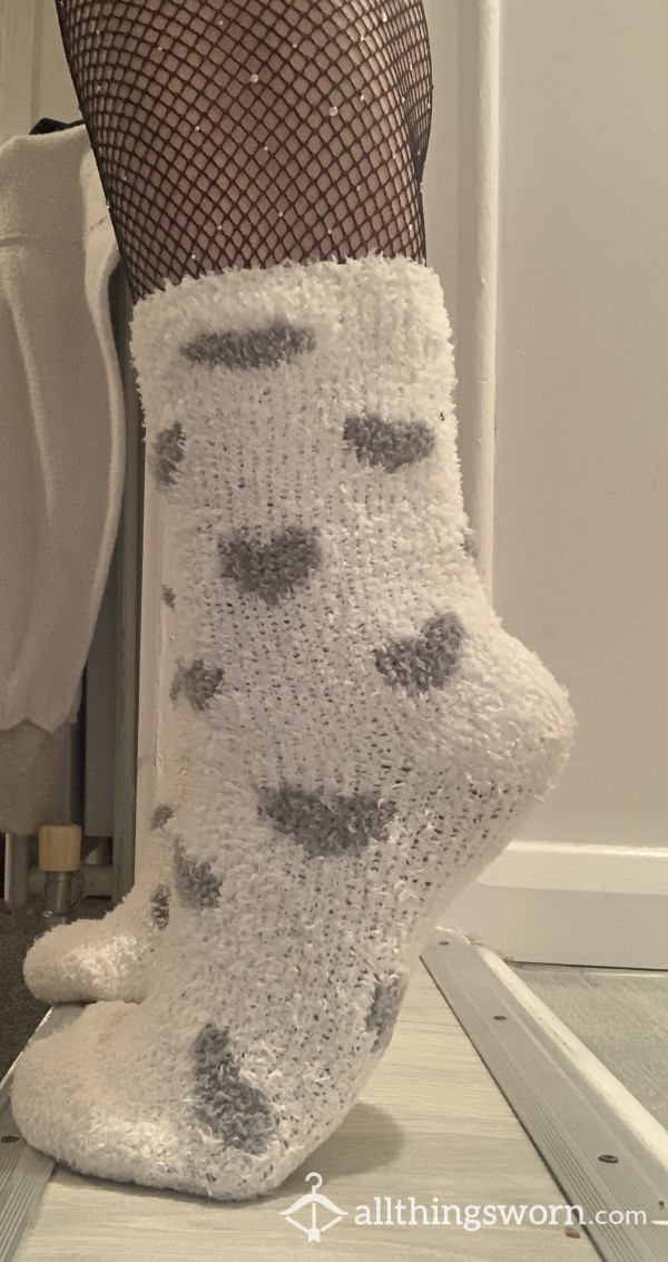 Fluffy Heart White Socks