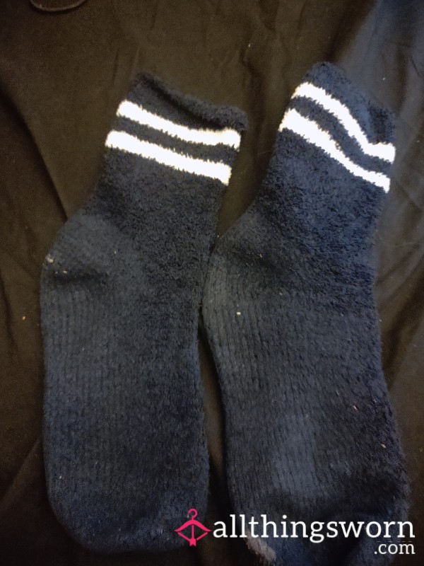 Fluffy Navy Blue Crew Socks