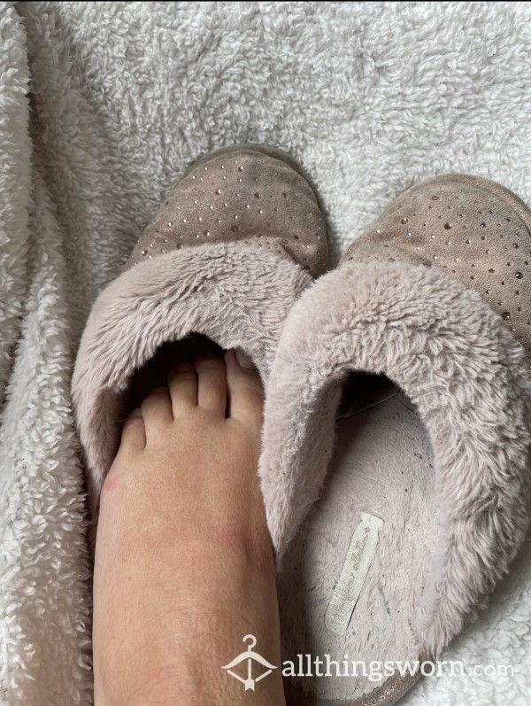 Fluffy Pink Worn Slippers