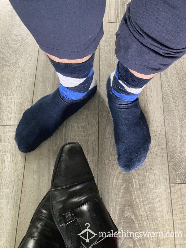 Formal Navy And Grey Check Socks