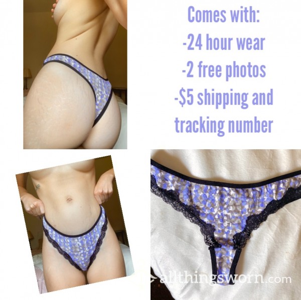 Fun Cotton Thong With Lace Trim