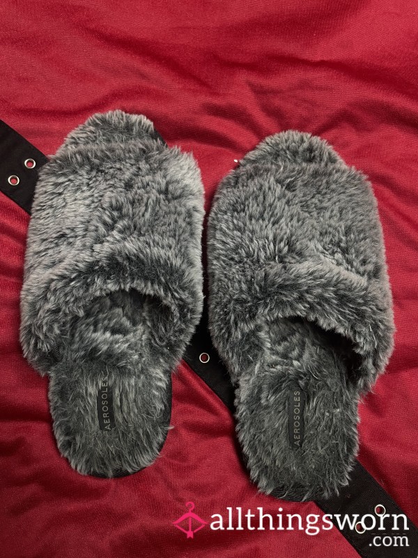 Fuzzy Gray Slippers