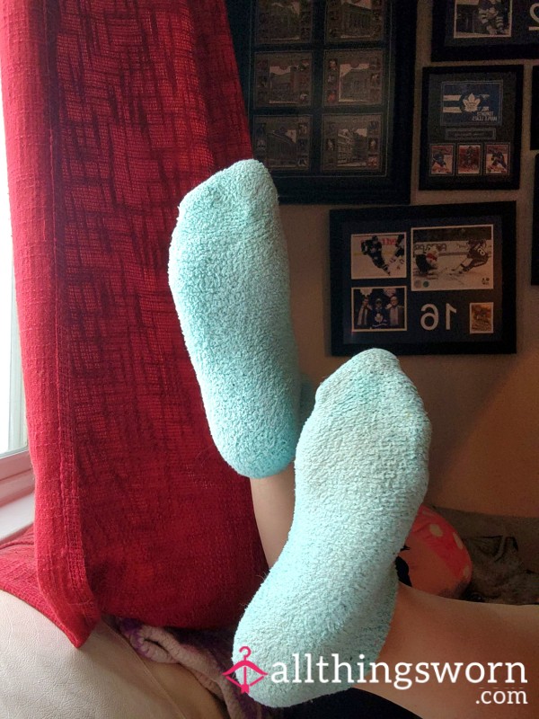 Fuzzy Light Blue Ankle Socks