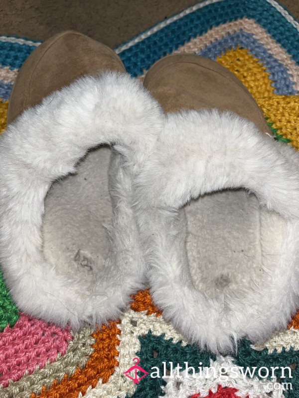Fuzzy Tan Boot Slippers
