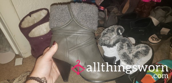 Gray Stiletto Heeled Winter Boot Size 7