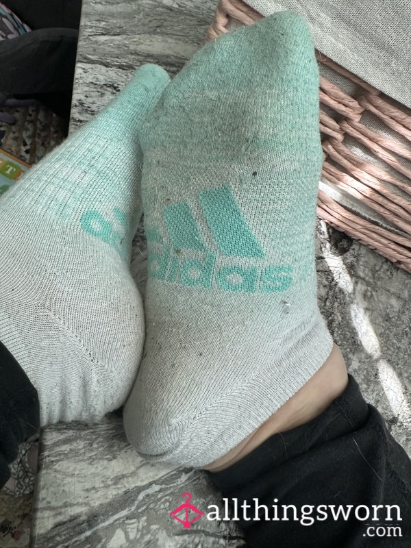 Green And White Ombré Adidas Ankle Socks