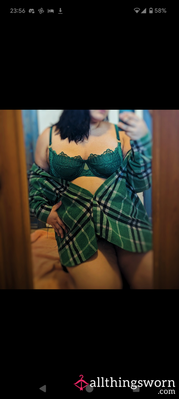 Green Worn Lace Bra - Worn On A 12hr Shift