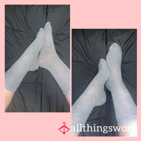 GREY COTTON HIGH SOCKS - WORN FOR 3 DAYS 😈