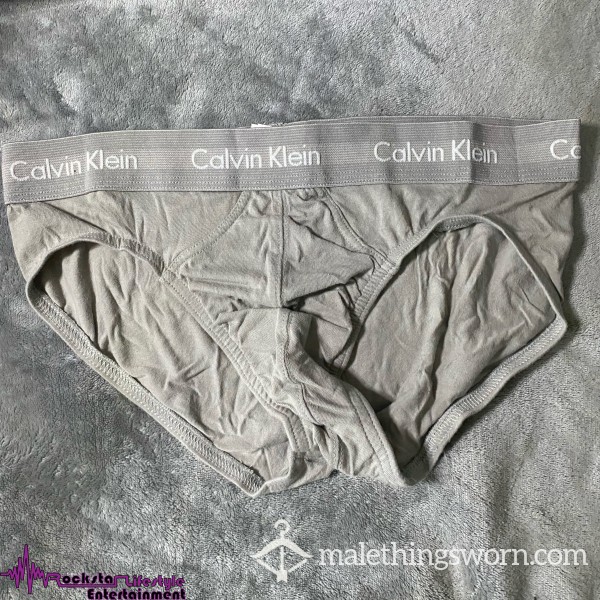 Grey C*m Stained Calvin Klein Briefs- WELL Worn