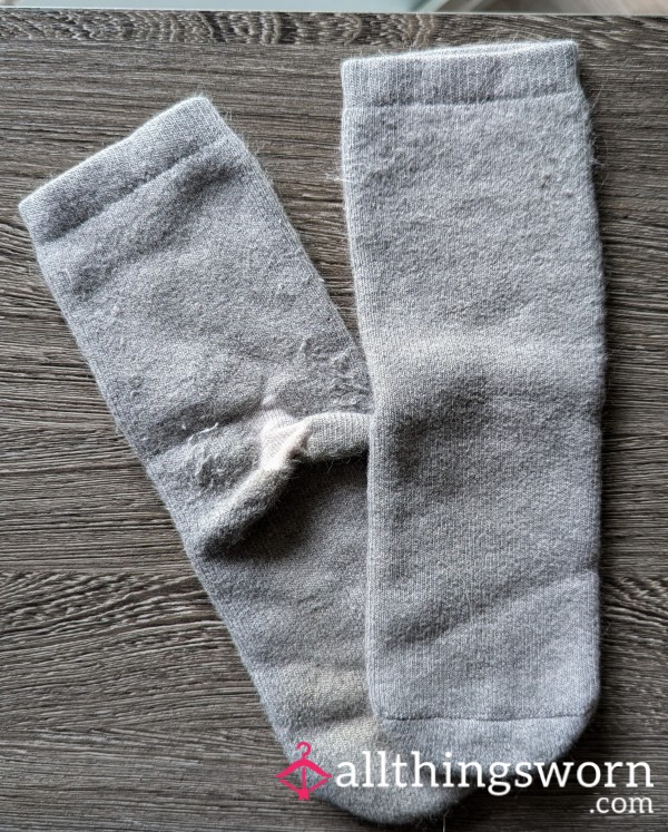 Grey Fuzzy Well Worn Socks