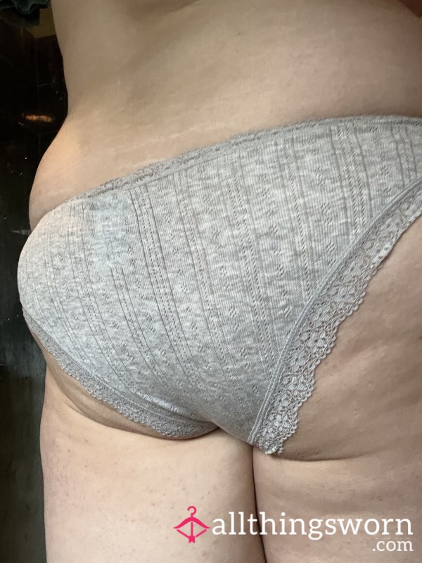 Grey Lace Trimmed Cotton Panties