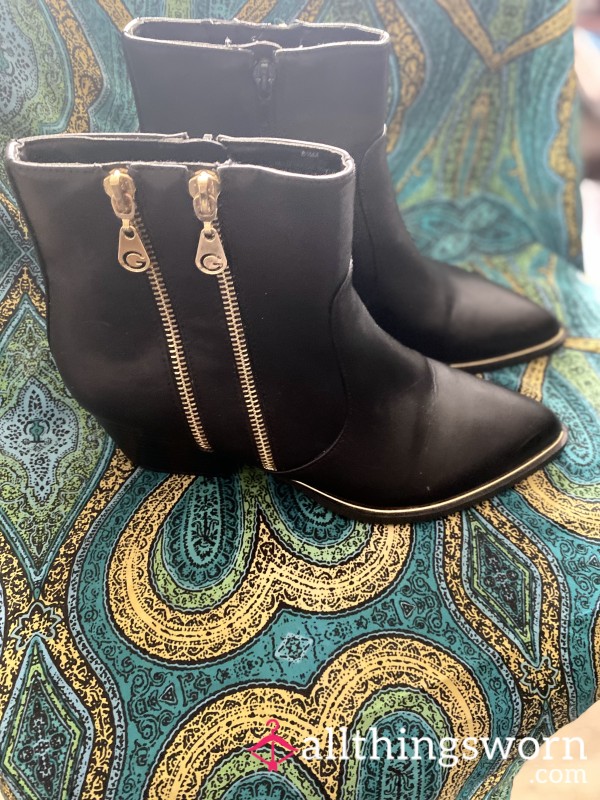 Guess Black Boots Gold Zippers