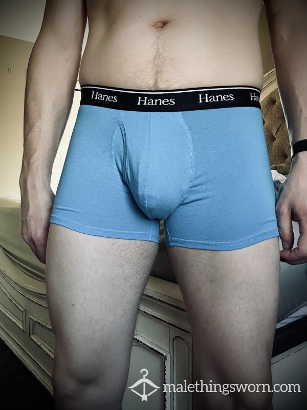 Want To Know What My Cock And Balls Smell Like? Hanes Boxer Briefs — Cotton — Blue/Size Medium