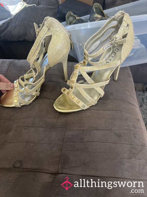 Heels Gold Glittery Used Guess S**y 9.5