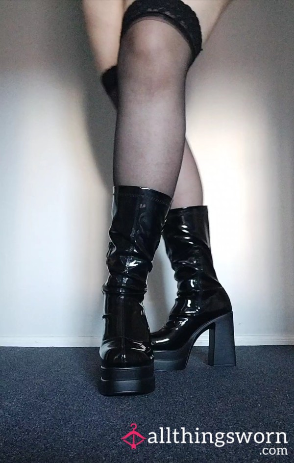 High Heels Patent Leather Platform Boots