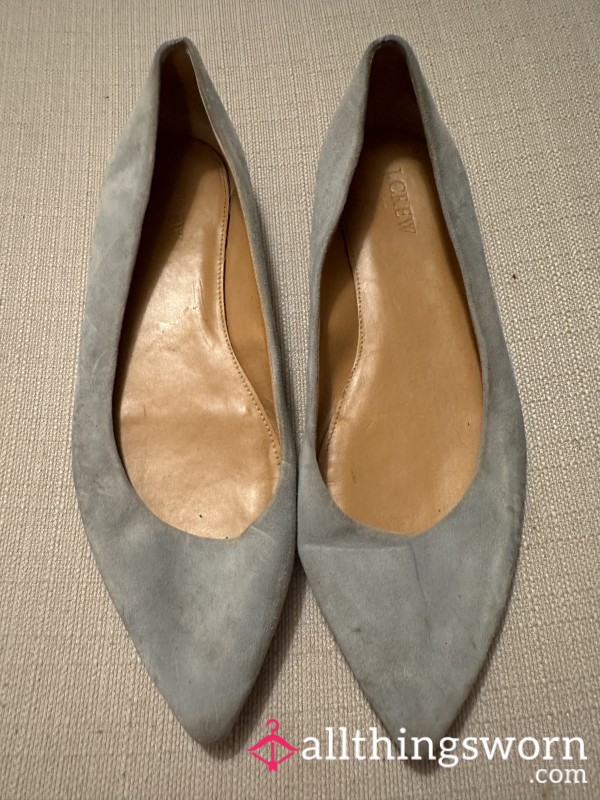 Jcrew Blue Suede Pointed Toe Ballet Flats