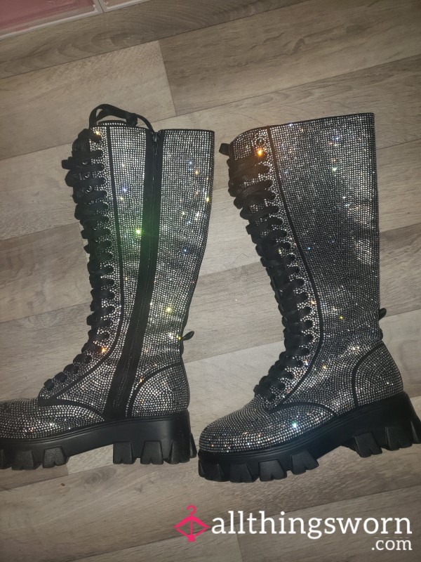 Knee High Chunky Glitter Boots