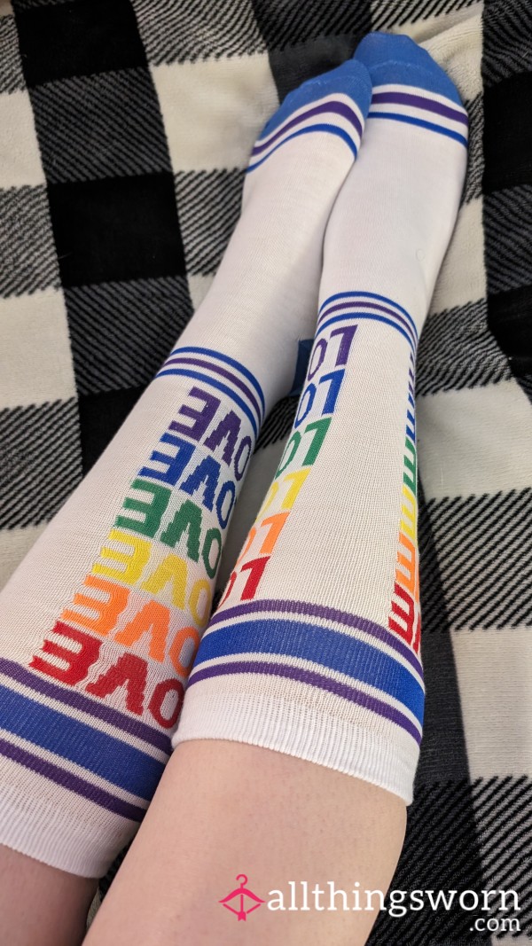 Knee High Rainbow Pride Love Socks 🌈