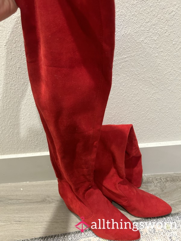 Knee High Red Suede Boots