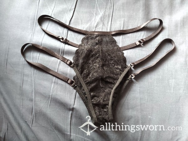 Lace Black Two Strap Thong *adjustable!*