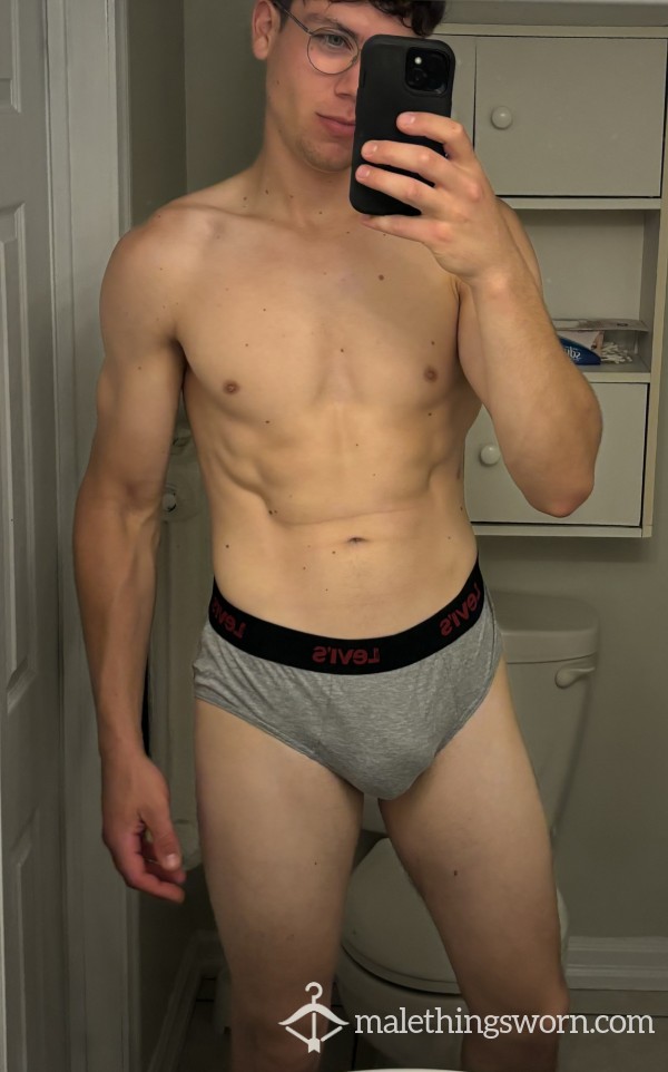 Used Light Grey Levi Briefs Waiting To Be Customized