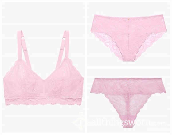 Light Pink, Flor*l Lace Bra And Panties: Pre-made Photo Set [Price Varies Based On Size Of Set]