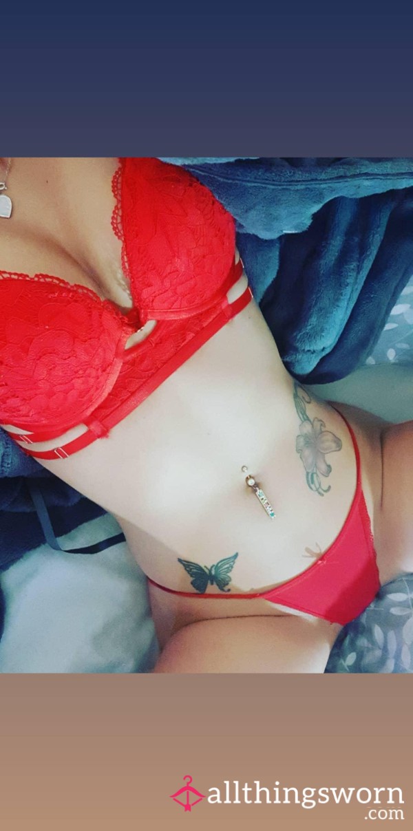Little Red Thong And Bra Set