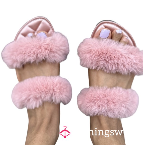 Love Some Fuzzy Luxe Pink Satin Slippers