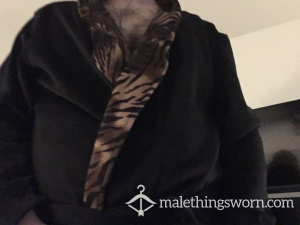 Mens Natori Xl Black Bath Robe With Leopard Print Inside