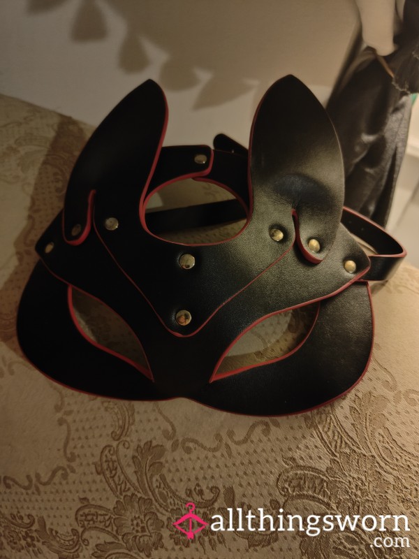 Naughty Black And Red Leather Bunny Mask 😈
