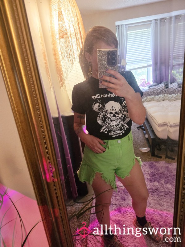 Neon Green Frayed Jean Shorts