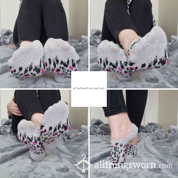 Light Grey, Black & Pink Animal Print No Show Socks | Standard Wear 48hrs | Includes Pics & Clip | Additional Days Available | See Listing Photos For More Info - From £16.00 + P&P