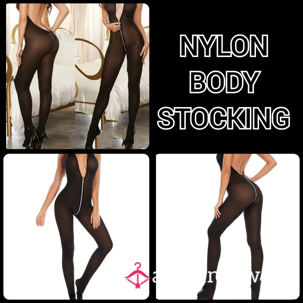Nylon Backless Bodystocking,  Zip Front To Back, One Size