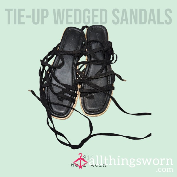 Old A** Wedged Tie Up The Ankle Sandal