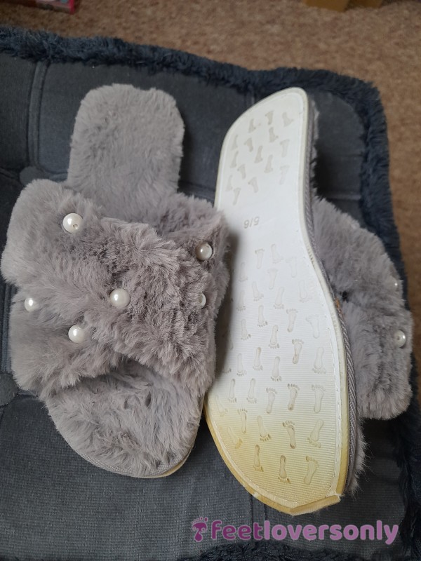 Old Worn Out Slippers, Soft And Furry. P**p Toe For Ease Of Movement. Soles Broken