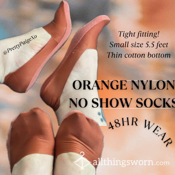 Orange Nylon No Show Socks 🧡 SMALL Feet Size 5.5 👣 Tight Fit !! — 48hr Wear