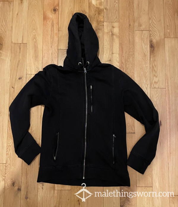 Parkes Worn Black Zip Up Hoodie Top Sweatshirt (S) - Surround Your Self In My Man Smell