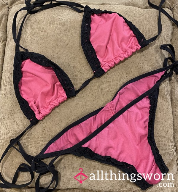 Pink And Black Lace Bikini