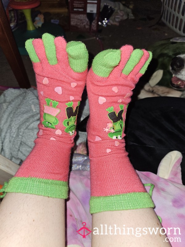 Pink And Green Toe Socks