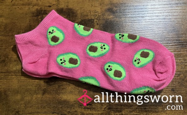 Pink Ankle Socks W/ Avocados - Includes US Shipping & 24 Hr Wear